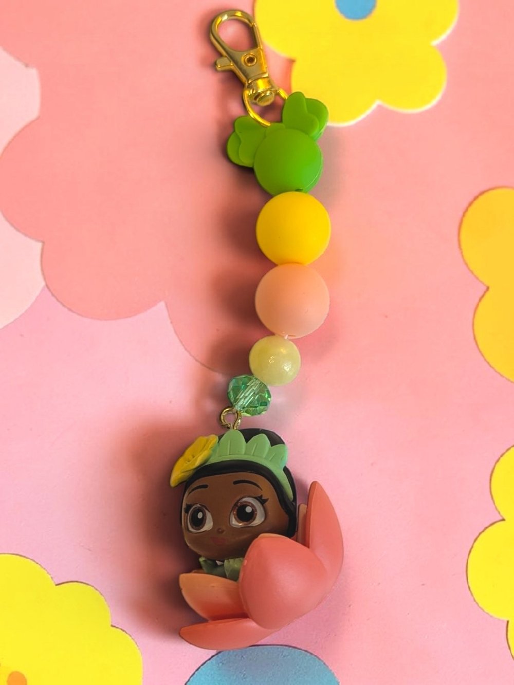 Handmade Tiana With Lotus Flower Bag Charm/ Keychain